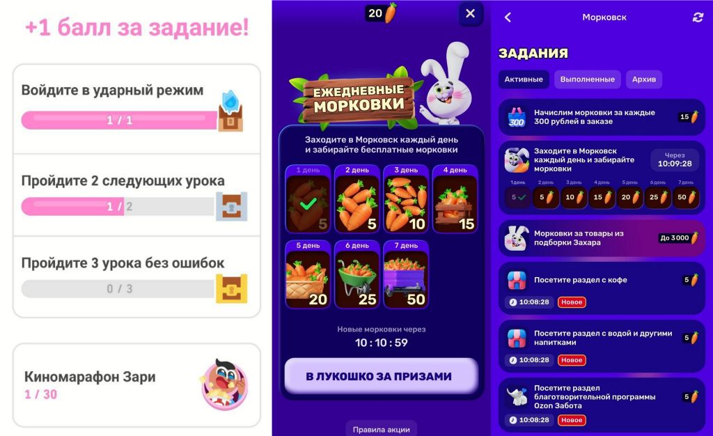 баллы за выполнение заданий в Duolingo и в Ozon